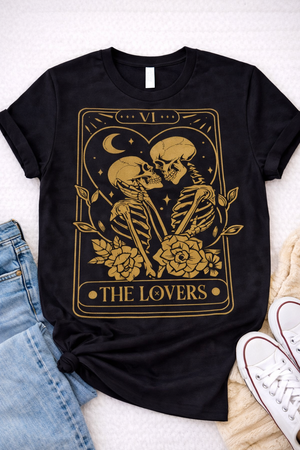The Lovers Tarot – Skeleton Love Graphic T-Shirt -Custom Apparel