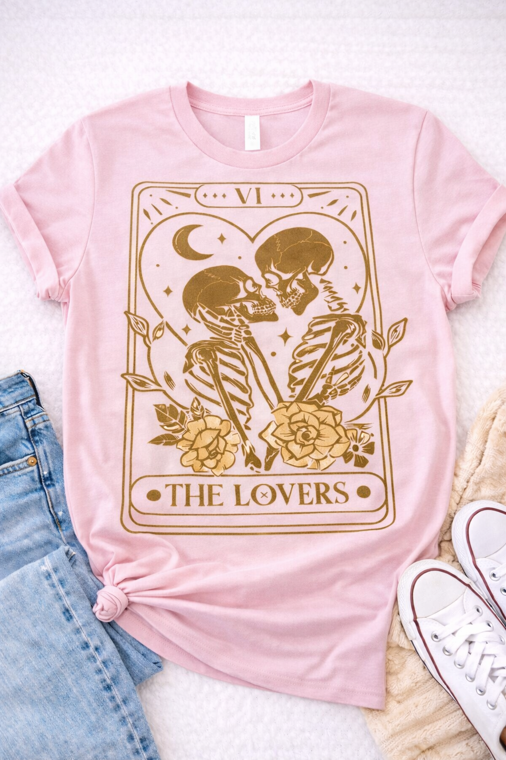 The Lovers Tarot – Skeleton Love Graphic T-Shirt -Custom Apparel