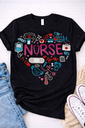 Nurse Life – Heart Medical Icons Graphic T-Shirt -Custom Apparel