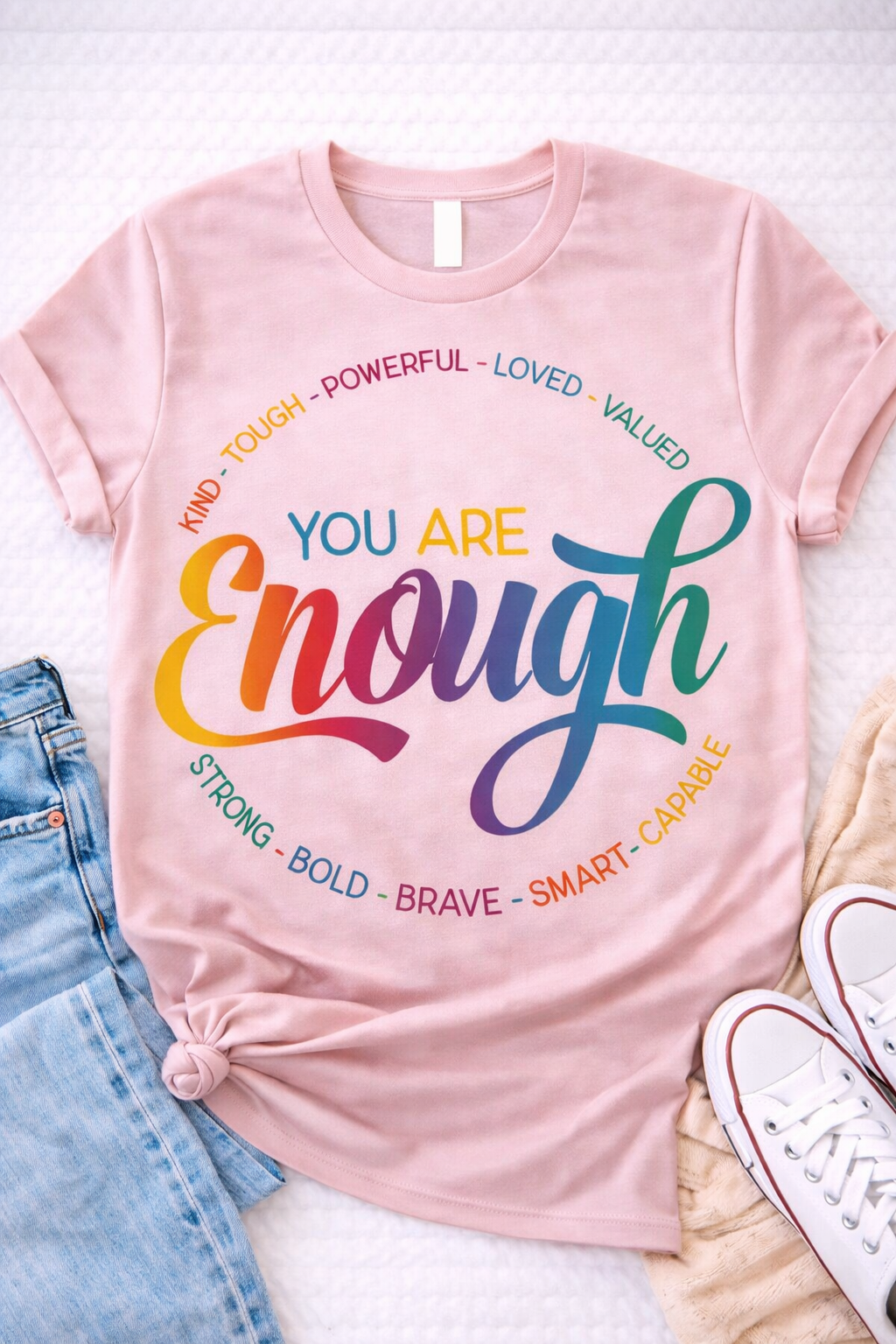 You Are Enough – Positive Affirmation Graphic T-Shirt -Custom Apparel