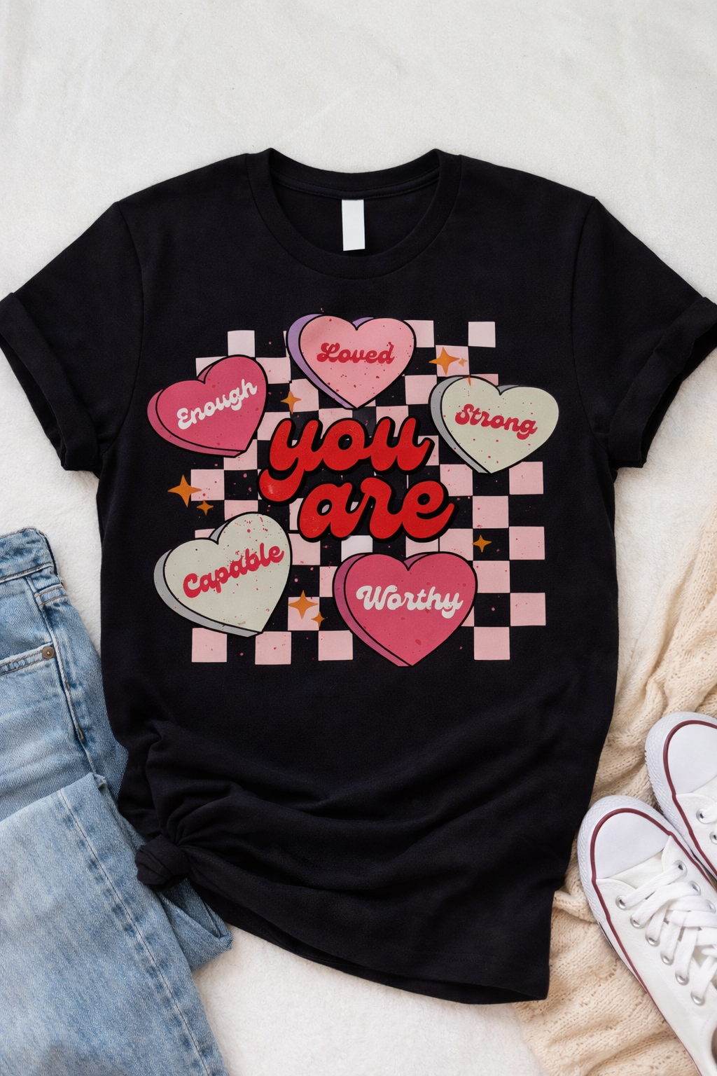 You Are Enough – Affirmation Heart Graphic T-Shirt – Custom Apparel