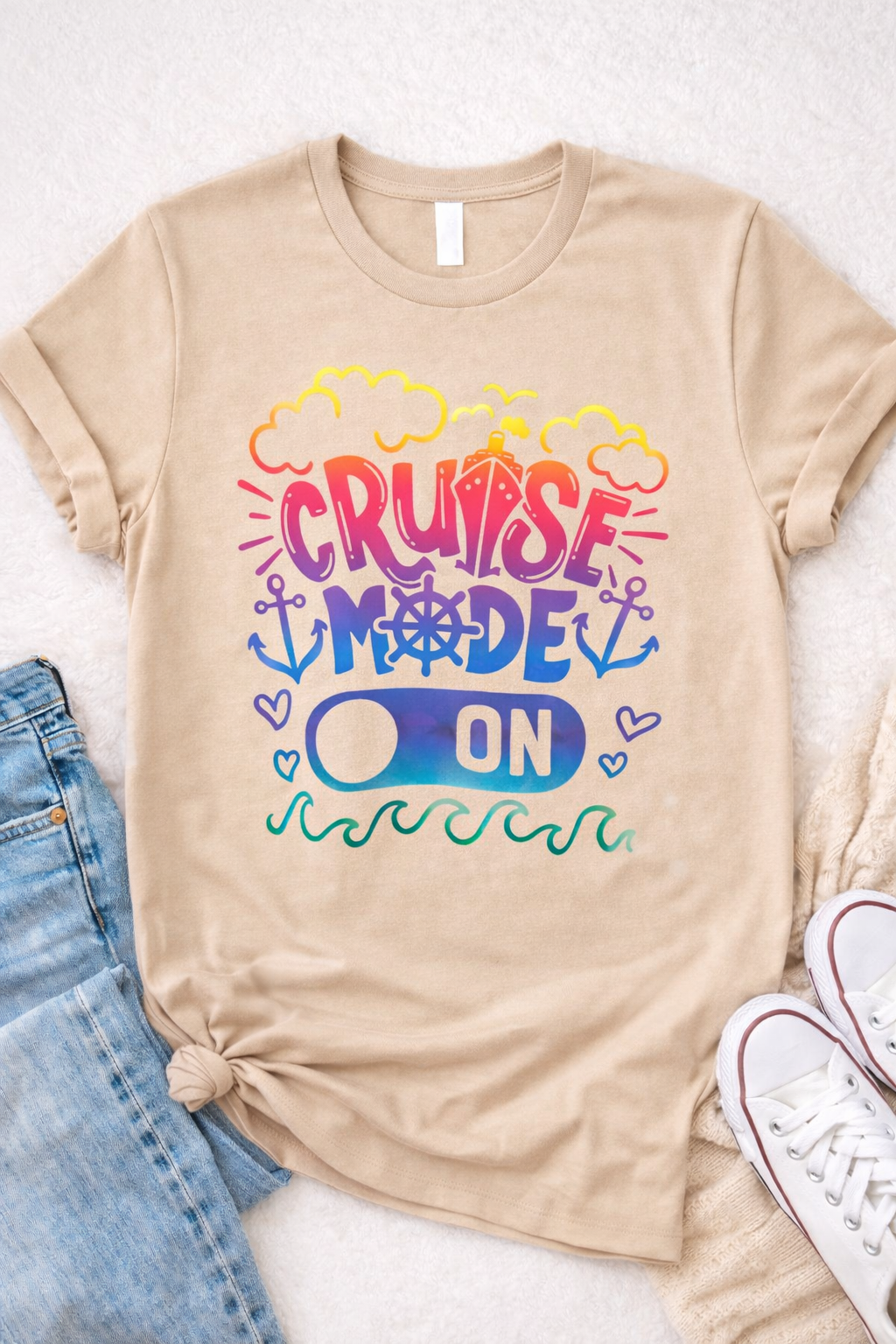 Cruise Mode On – Colorful Cruise Graphic T-Shirt – Custom Apparel