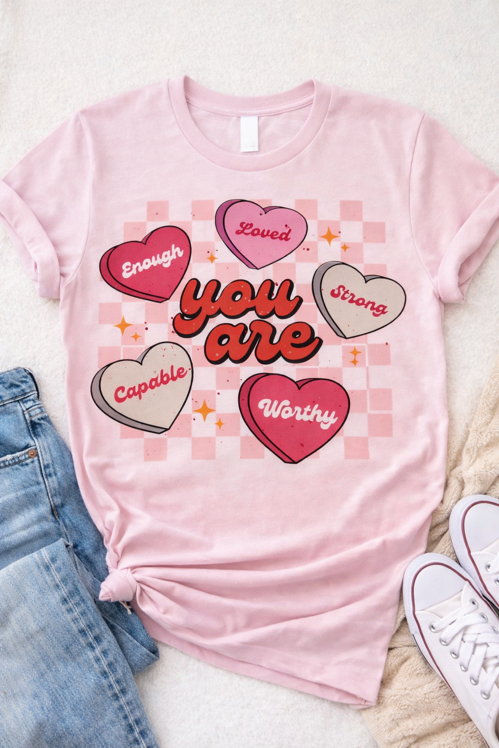 You Are Enough – Affirmation Heart Graphic T-Shirt – Custom Apparel