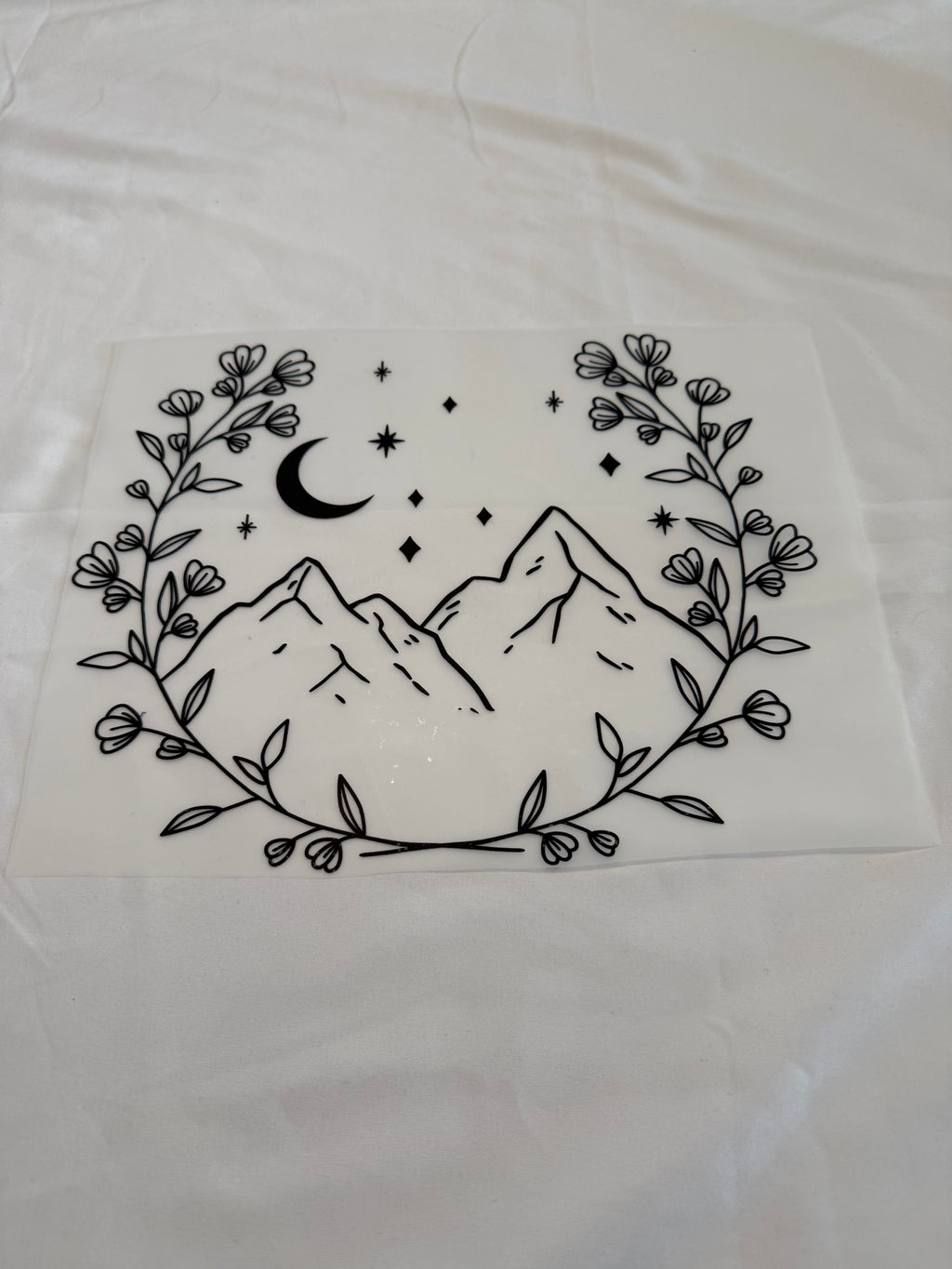 Mountain Moon – Floral Nature Line Art Graphic T-Shirt -Custom Apparel